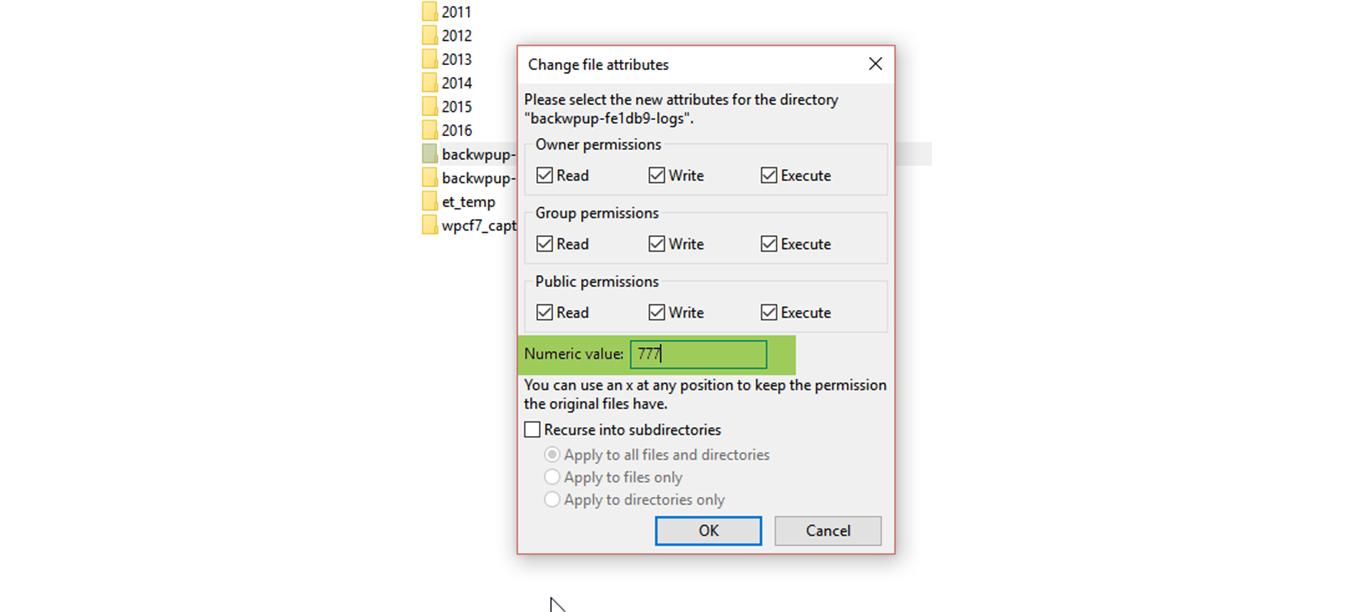 A separate window opens, where you enter 777 in the field Numeric value