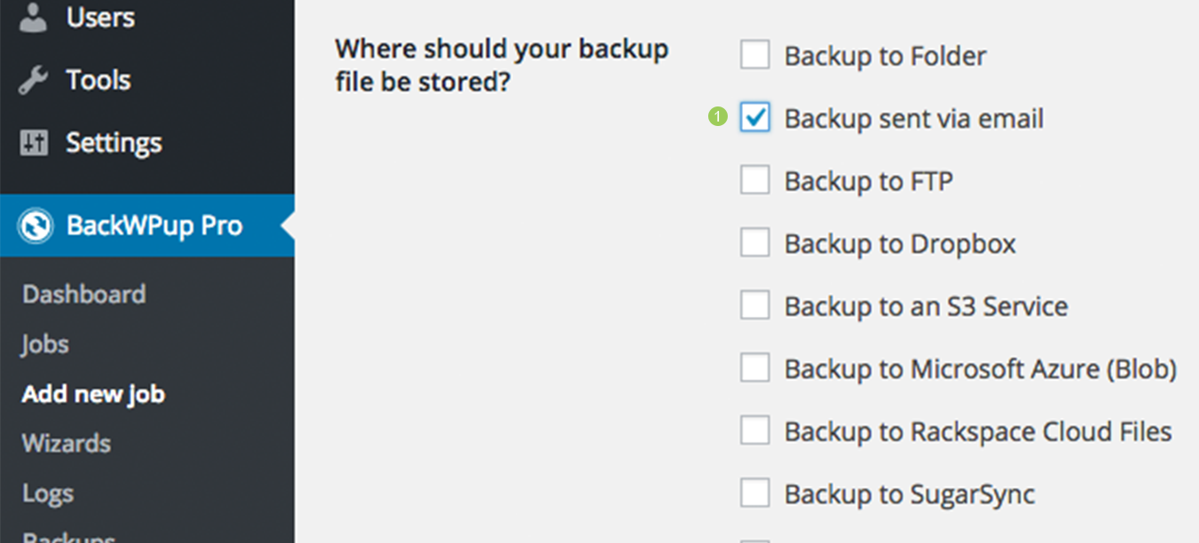 Edit the backup job under the General tab, in the Job Destination section