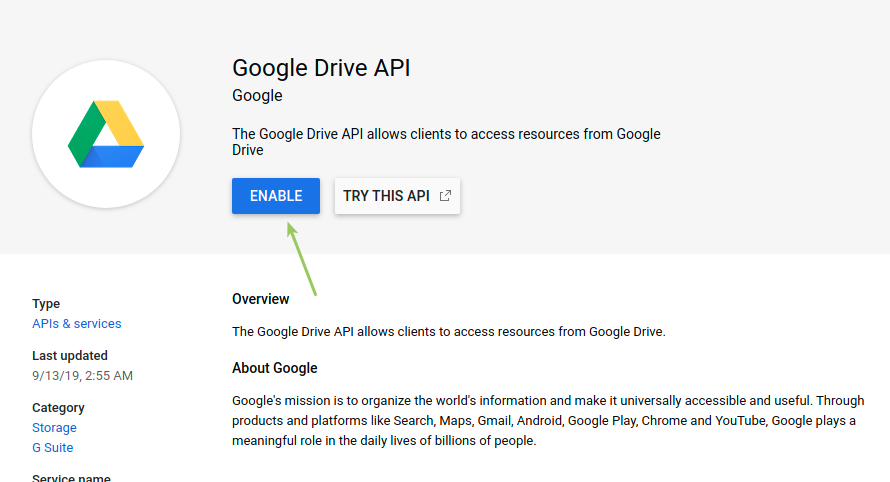 Enable Google Drive API