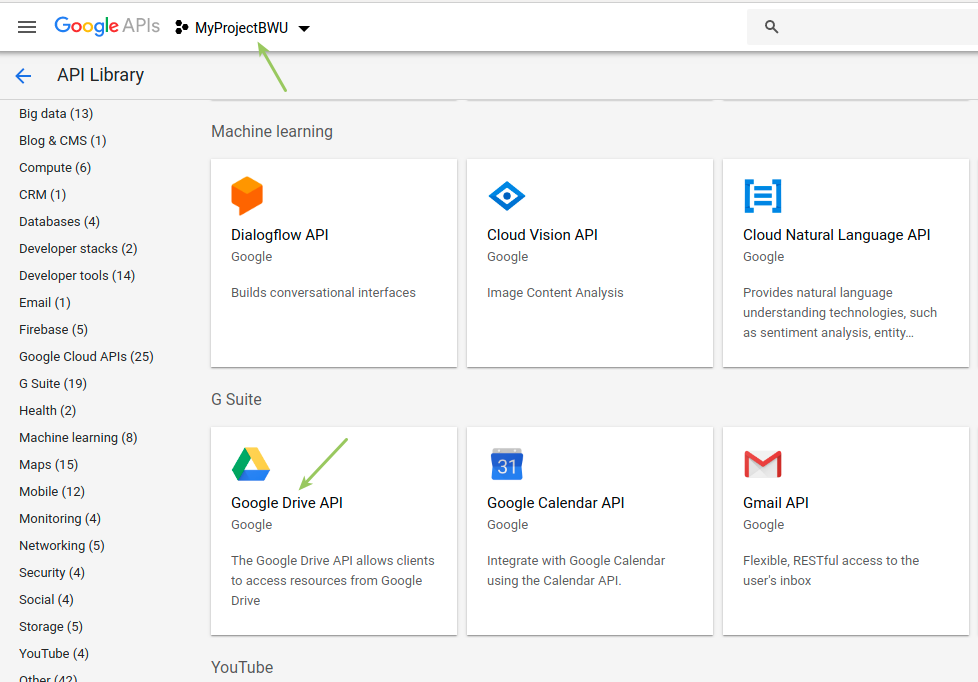 Activate the Google Drive API for this project