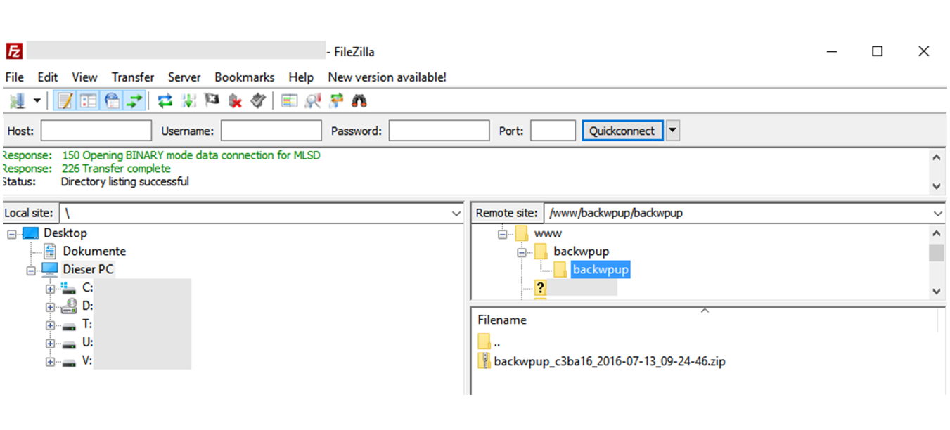 You should see the backup on the FTP server