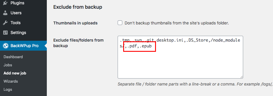 Exclude folders and/or file extensions